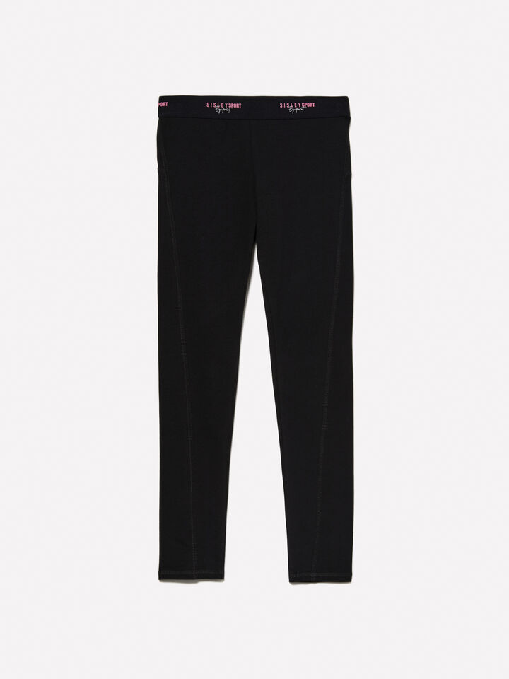 Black leggings with logoed elastic - girls' leggings - Black | Sisley Young image number 1